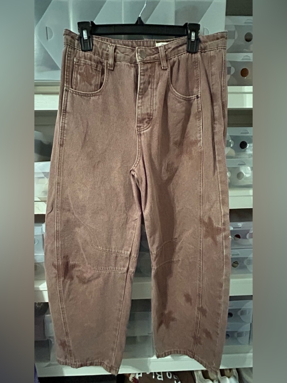 easel Women’s Acid Wash Maroon Barrel Jeans with Stars